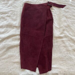 ASOS Oxblood Suede Leather Wrap Pencil Skirt Sz 4